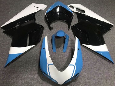 Azul Claro Brillante Blanco & Negro 07-14 Ducati 848 1098 1198 Carenado Moto