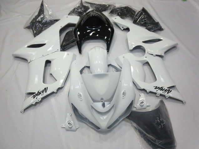 Blanco Brillante Con Cola Negra 05-06 ZX6R Carenado Moto Blanco Brillante Con Cola Negra 05-06 ZX6R Carenado Moto
