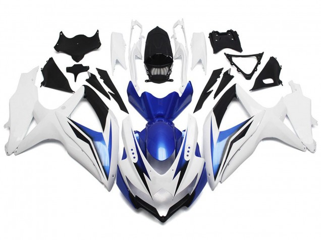 Blanco Brillante Con Plata & Azul 08-10 GSXR 600-750 Carenado Moto Blanco Brillante Con Plata & Azul 08-10 GSXR 600-750 Carenado Moto