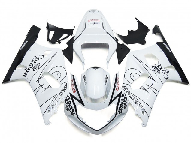 Blanco Brillante Corona & Negro 01-03 GSXR 600-750 Carenado Moto Blanco Brillante Corona & Negro 01-03 GSXR 600-750 Carenado Moto