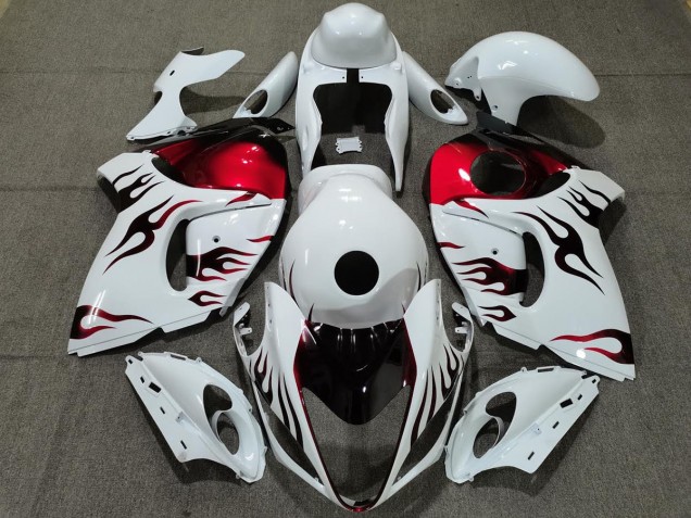 Blanco Brillante & Rojo Llama 08-20 GSXR 1300 Carenado Moto Blanco Brillante & Rojo Llama 08-20 GSXR 1300 Carenado Moto