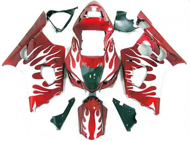 Blanco & Rojo Llama 03-04 GSXR 1000 Carenado Moto Blanco & Rojo Llama 03-04 GSXR 1000 Carenado Moto