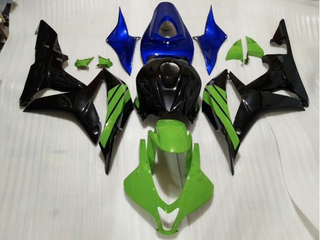 Detalles En Negro Brillante & Verde & Azul 07-08 CBR600RR Carenado Moto Detalles En Negro Brillante & Verde & Azul 07-08 CBR600RR Carenado Moto