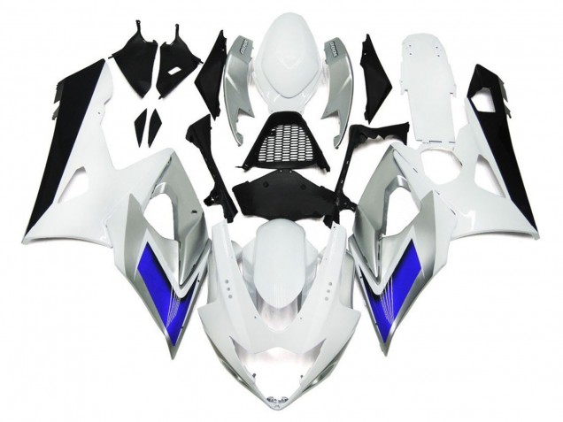 Estilo Blanco Brillante Con Toques Plateados & Azul 05-06 GSXR 1000 Carenado Moto