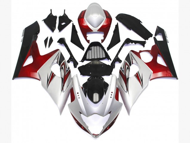 Estilo Blanco Brillante Con Toques Plateados & Bronce 05-06 GSXR 1000 Carenado Moto Estilo Blanco Brillante Con Toques Plateados & Bronce 05-06 GSXR 1000 Carenado Moto