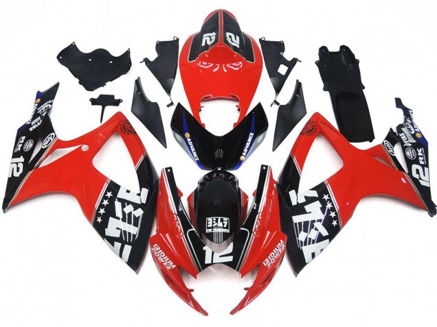 Logotipos Rojos & Negros Personalizados 06-07 GSXR 600-750 Carenado Moto Logotipos Rojos & Negros Personalizados 06-07 GSXR 600-750 Carenado Moto