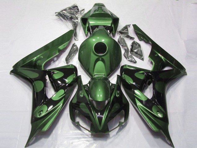 Carenados Moto Honda CBR1000RR 2006-2007 - Verde Negro Brillante Llama