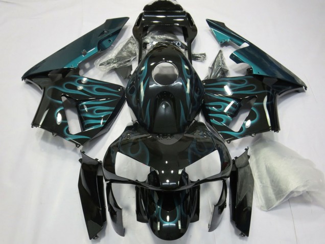 Carenados Moto Honda CBR600RR 2003-2004 - Negro Brillante Verde Llama