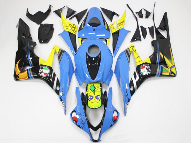 Carenados Moto Honda CBR600RR 2007-2008 - Azul Claro Amarillo Negro Brillante Tiburón