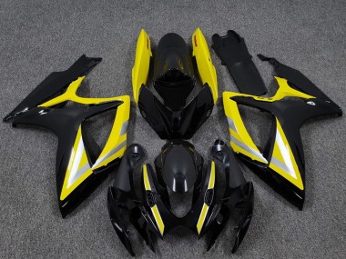 Carenados Moto Suzuki GSXR 600 / GSXR 750 2006-2007 - Negro Brillante Amarillo Plata OEM Estilo