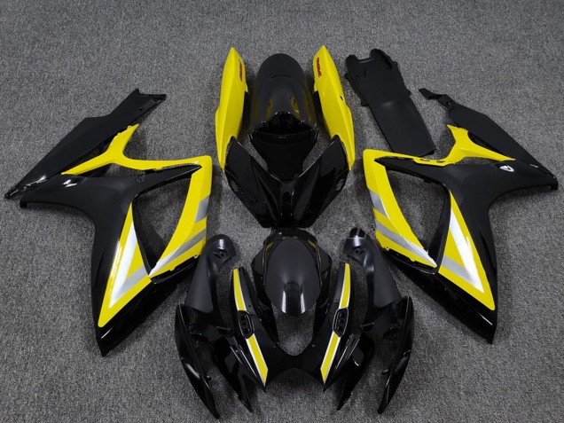 Carenados Moto Suzuki GSXR 600 / GSXR 750 2006-2007 - Negro Brillante Amarillo Plata OEM Estilo