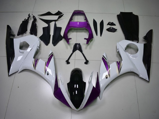Carenados Moto Yamaha R6 2003-2004 - Blanco Púrpura Negro Brillante