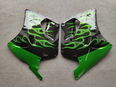 Carenados Moto Kawasaki ZZR1100 1993-2003 - Negro Brillante Verde Llama