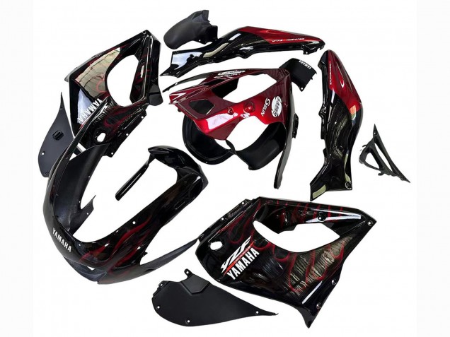 Carenados Moto Yamaha YZF 1000R Thunderace 1997-2007 - Negro Rojo Oscuro Llama