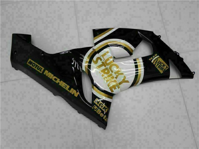 Carenados Moto Kawasaki ZX6R 2005-2006 - Negro Brillante Blanco Oro Lucky Strike