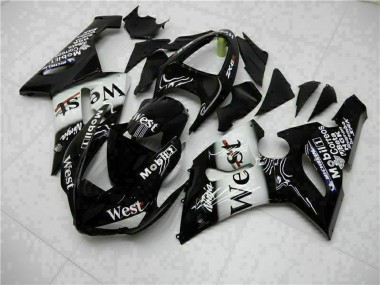 Carenados Moto Kawasaki ZX6R 2005-2006 - Negro Brillante Blanco West