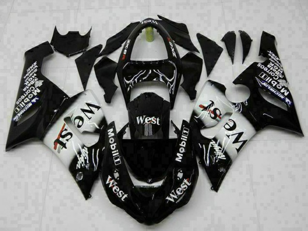 Carenados Moto Kawasaki ZX6R 2005-2006 - Negro Brillante Blanco West