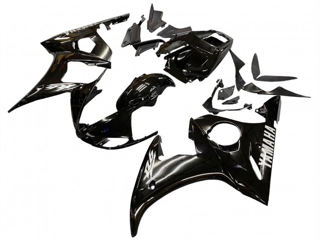 Carenados Moto Yamaha YZF R6 2003-2004 - Negro Brillante Blanco Calcomanías