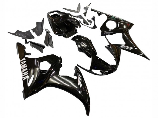 Carenados Moto Yamaha YZF R6S 2006-2009 - Negro Brillante Blanco Calcomanías