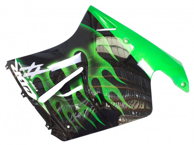 Carenado Moto Honda CBR1100XX Blackbird 1996-2007 - Negro Brillante Verde Llama