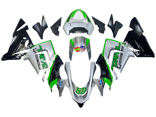 Carenados Moto Kawasaki ZX10R 2004-2005 - Verde Plata Negro 69