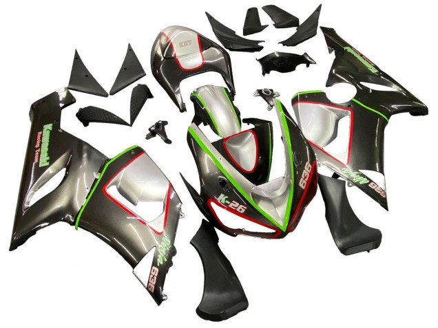 Carenados Moto Kawasaki ZX6R 2005-2006 - Negro Plata Verde Rojo K-26