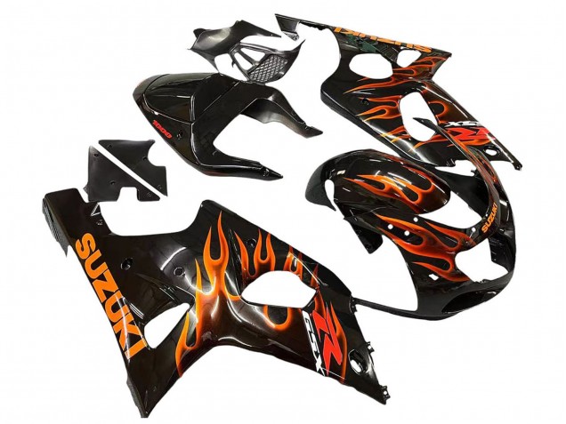 Carenados Moto Suzuki GSXR1000 2000-2002 - Negro Brillante Naranja Llama