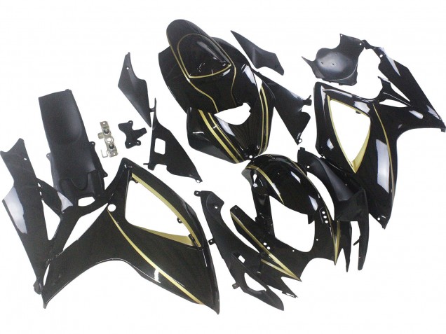 Carenados Moto Suzuki GSXR 600 / GSXR 750 2006-2007 - Negro Brillante Oro Raya