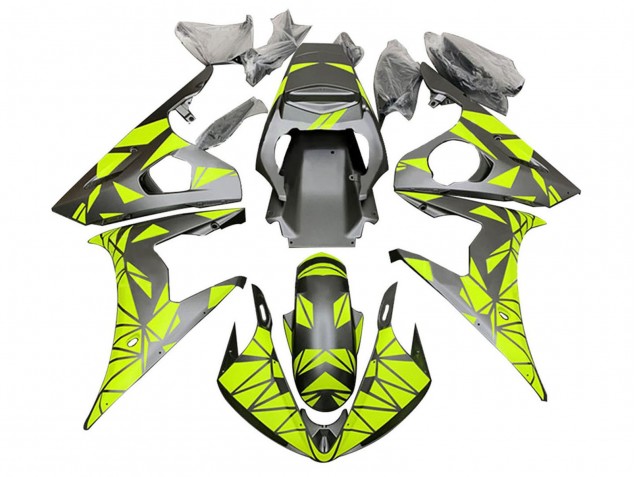 Carenados Moto Yamaha YZF R6 2003-2004 - Neon Verde Negro Mate Geométrico