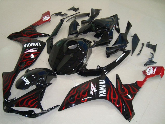 Carenados Moto Yamaha YZF R1 2007-2008 - Negro Brillante Rojo Llama
