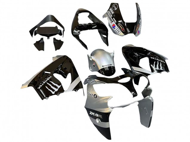 Carenados Moto Kawasaki ZX9R 2002-2003 - Plata Negro Brillante Monstruo Elf