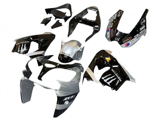 Carenados Moto Kawasaki ZX9R 2002-2003 - Plata Negro Brillante Monstruo Elf