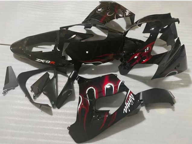 Carenado Moto Kawasaki ZX9R 2002-2003 - Negro Brillante Rojo Llama