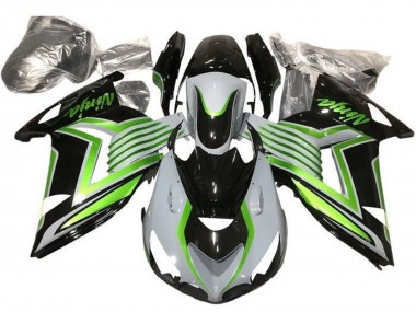 Carenados Moto Kawasaki ZX14R ZZR1400 2012-2024 - Blanco Verde Negro Brillante