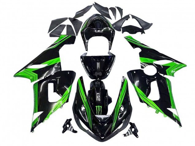 Carenados Moto Kawasaki ZX6R 2005-2006 - Verde Negro Brillante Monstruo Raya
