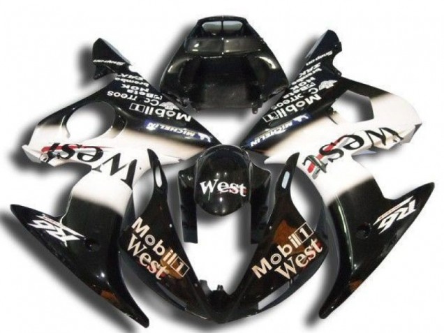 Carenados Moto Yamaha YZF R6 2003-2004 - Negro Brillante Blanco Mobil West Michelin