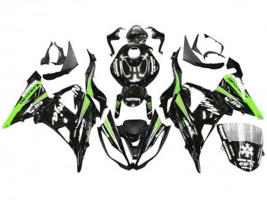 Carenados Moto Kawasaki ZX6R 2013-2018 - Negro Brillante Verde Blanco Monstruo Nieve