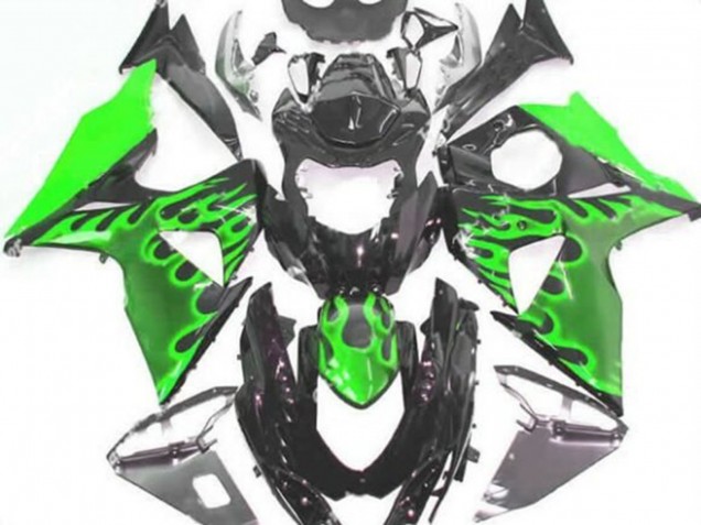 Carenados Moto Suzuki GSXR 1000 2009-2016 - Negro Brillante Verde Llama