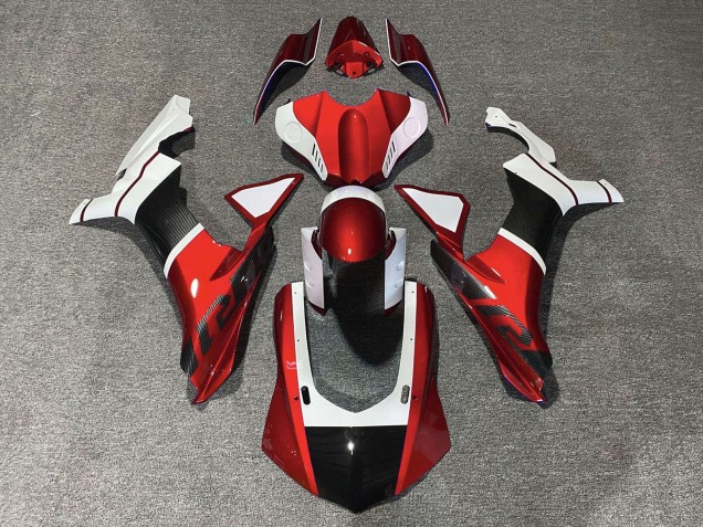 Carenados Moto Yamaha YZF 1000 R1 2015-2019 - Blanco Rojo Falso FibraCarbono