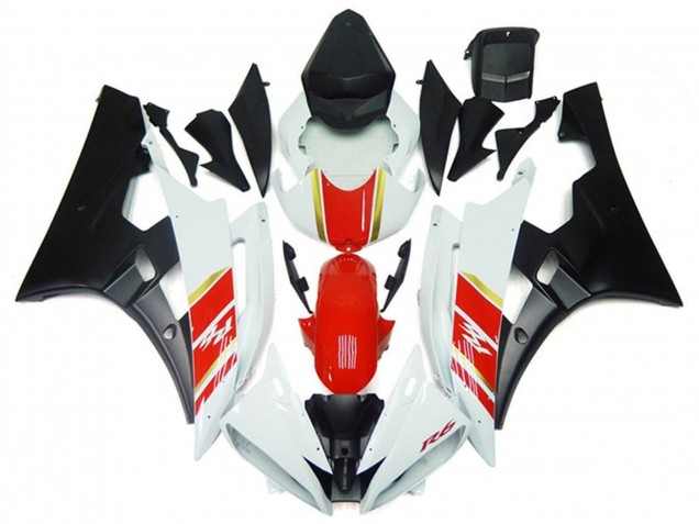 Carenados Moto Yamaha YZF R6 2006-2007 - Blanco Rojo Oro Negro Mate
