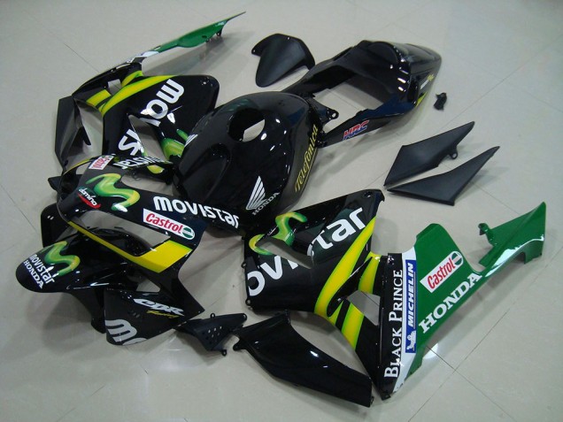 Carenados Moto Honda CBR600RR 2003-2004 - Negro Brillante Amarillo Verde MoviStar