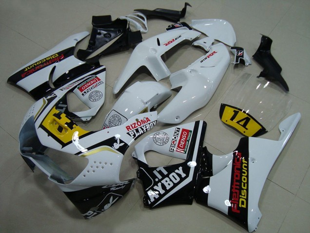 Carenados Moto Honda CBR900RR 919 1998-1999 - Blanco Amarillo Negro Brillante Playboy 14