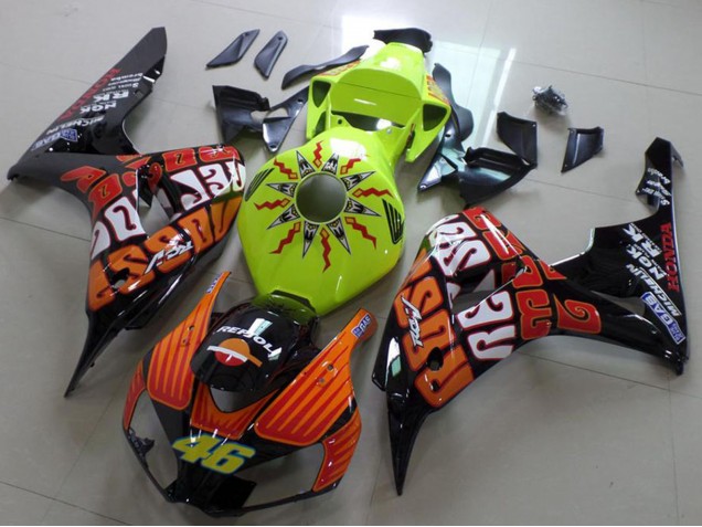 Carenado Moto Honda CBR1000RR 2006-2007 - Verde Naranja Negro Brillante Rossi 46