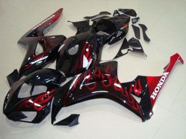 Kits Carenado Moto Honda CBR1000RR 2006-2007 - Negro Brillante Rojo Llama