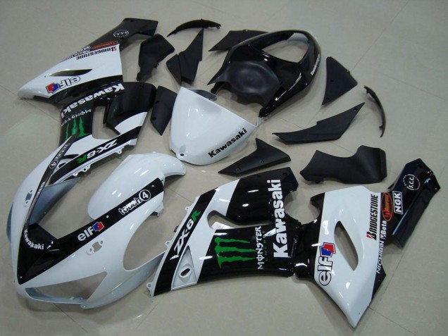 Carenados Moto Kawasaki ZX6R 2005-2006 - Blanco Negro Brillante Verde Monstruo