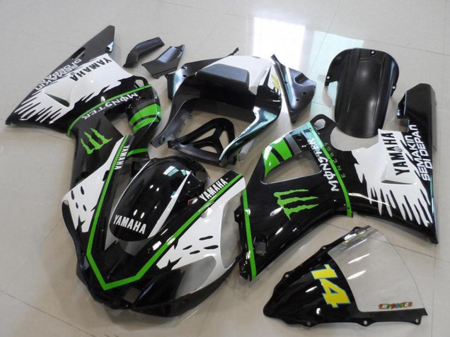 Carenados Moto Yamaha YZF R1 2000-2001 - Negro Brillante Blanco Verde Monstruo