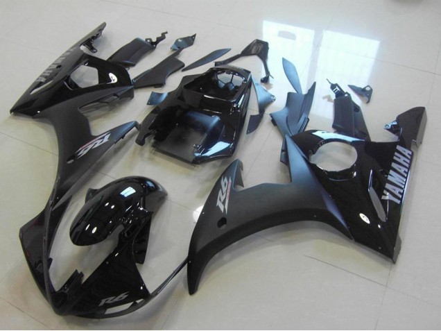 Carenados Moto Yamaha YZF R6 2003-2004 - Negro Brillante Negro Mate Plata Calcomanías