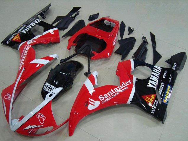 Carenados Moto Yamaha YZF R6 2003-2004 - Rojo Blanco Negro Brillante Santander Motul