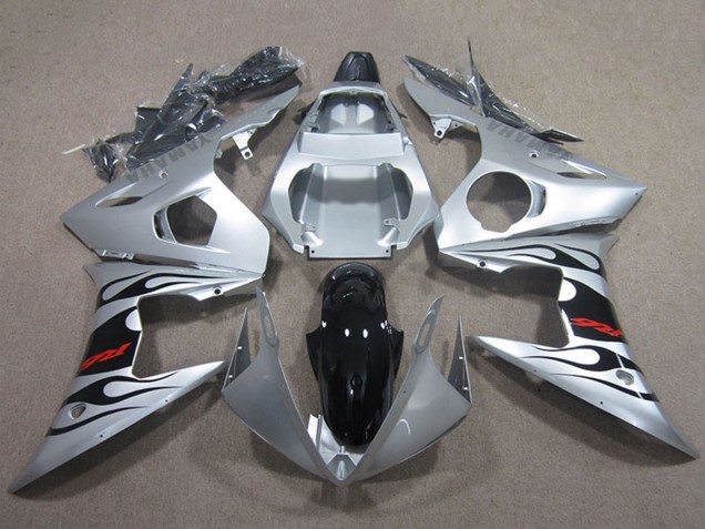 Carenados Moto Yamaha YZF R6 2003-2004 - Plata Negro Brillante Llama