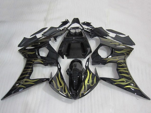 Carenados Moto Yamaha YZF R6 2003-2004 - Negro Brillante Oro Llama